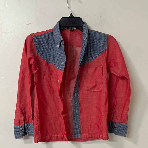 Red and Blue Button Down Shirt with Contrasting Accents vintage 70’z - Picture 1 of 2